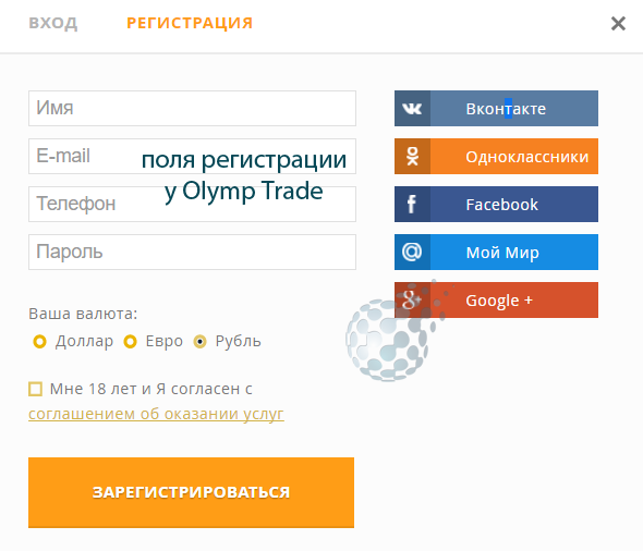Поля быстрой регистрации